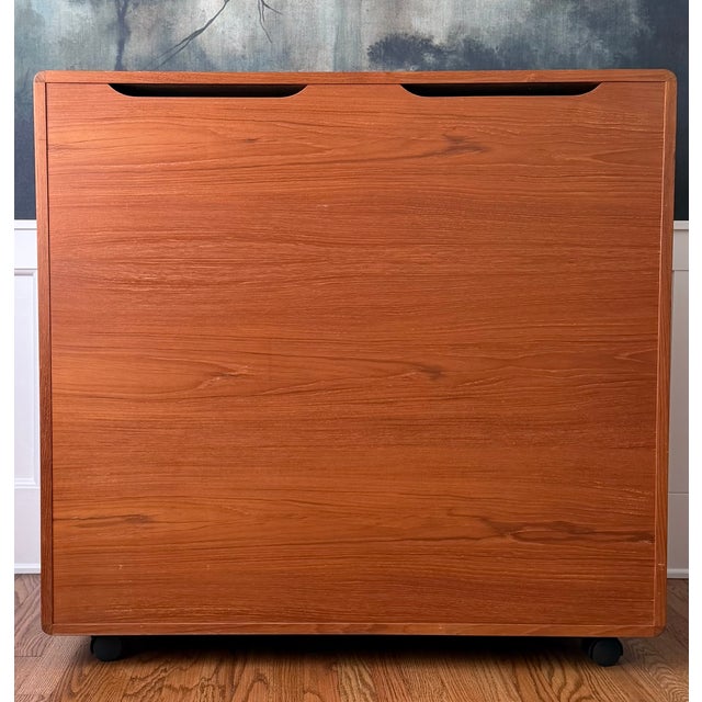 Vintage 1970s Dyrlund Danish Modern Teak Rolling Tv / Media Cabinet With Tambour Doors For Sale In Cleveland - Image 6 of 17