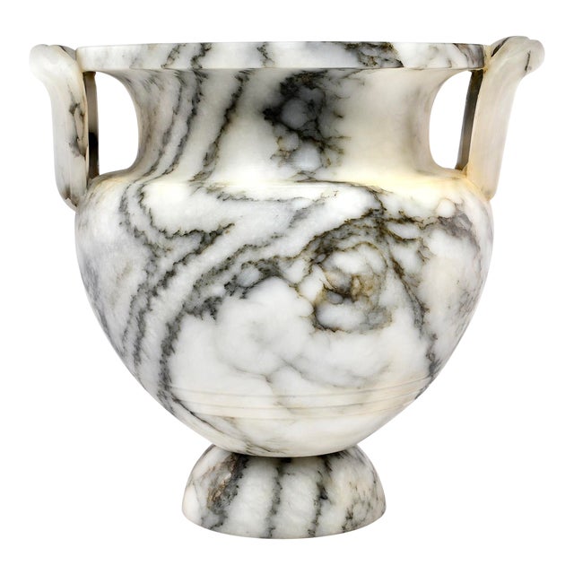Italian Carved Alabaster Vase With Handles and Charcoal Veining Chairish