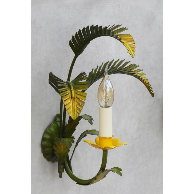 Mid-Century Italian Painted Tôle Palm Leaf Wall Lights, 1950s, Set of 2 For Sale - Image 10 of 10