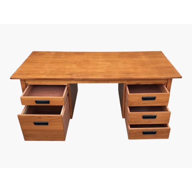 Mid Century Modern Danish Teak Desk W/ 5 Drawers Floating Top Office Desk For Sale In Los Angeles - Image 6 of 10