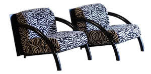 Postmodern Black Armchairs with Zebra Print Cushions, 1980s, Set of 2