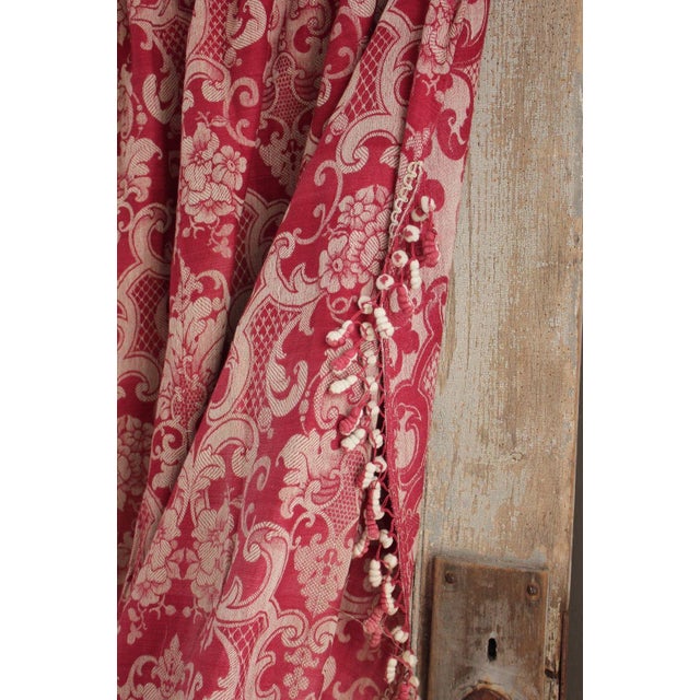 Antique 1850s French Red Damask Fabric Curtain Bed Drape W/ Trim Chairish