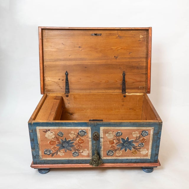 Wood Antique Hand Painted Wedding Chest For Sale - Image 7 of 12