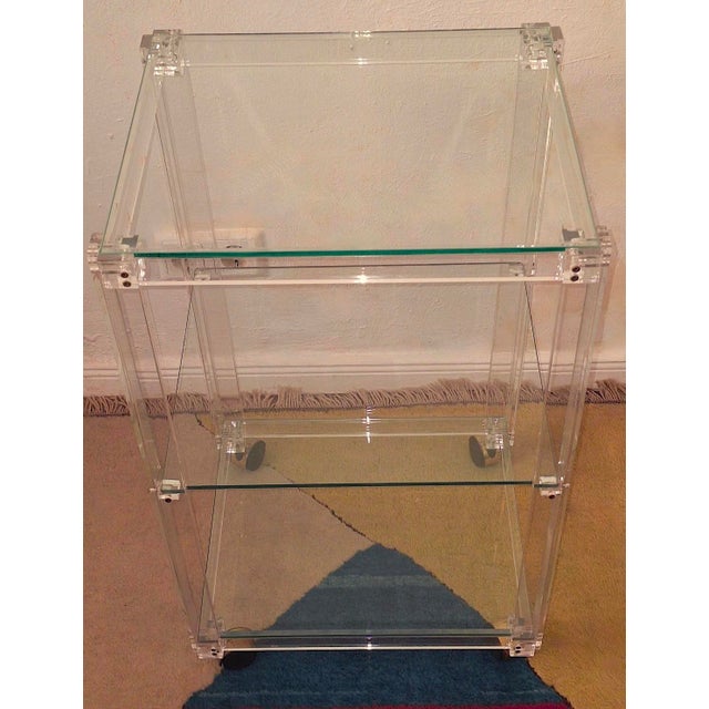 Vintage Italian Acrylic Glass and Glass Serving Trolley, 1980 For Sale - Image 5 of 15