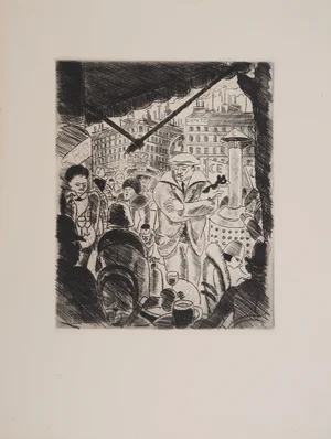 Pierre Falke, On the Terrace, Original Engraving