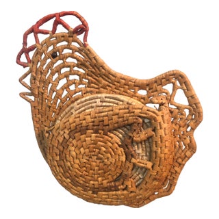 Vintage Wicker Chicken Holder W/Mats For Sale