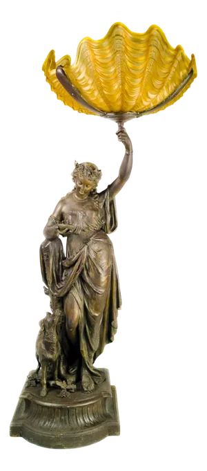 20th Century Art Nouveau Spelter Woman Sculpture & Yellow Glass Lamp