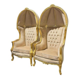 French Style Beige Balloon Throne Chairs- Set of 2 For Sale