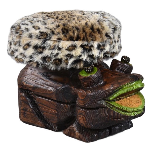 Restored Witco Tiki Carved Wood Frog Ottoman Toad Stool For Sale