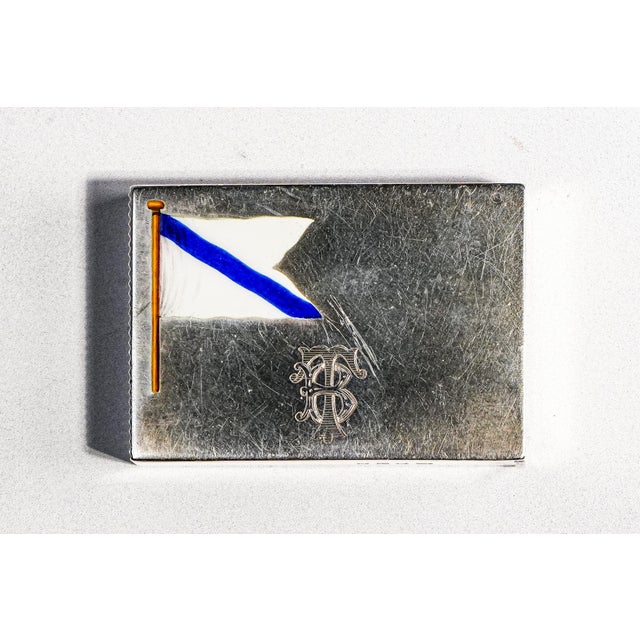 Victorian Lovely Sterling Silver Antique English Hand Painted Enamel Nautical Flag Victorian Match Safe Vesta Case Tobacciana For Sale - Image 3 of 14