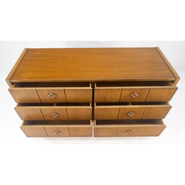 Drexel Compact 54" Wide Clover Shape Pulls Light Walnut 6 Drawers Dresser For Sale - Image 10 of 11