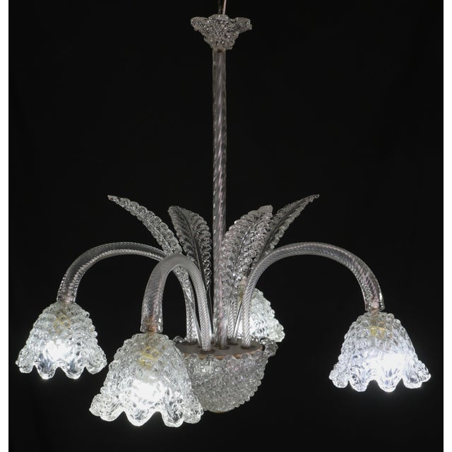 Art Deco Chandelier 4 Light by Barovier & Toso Murano Glass, 1950s For Sale - Image 4 of 12