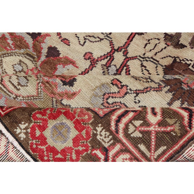 Vintage Oushak Rug From Turkey With All-Over Floral Design in Ivory, Brown & Red For Sale - Image 12 of 13