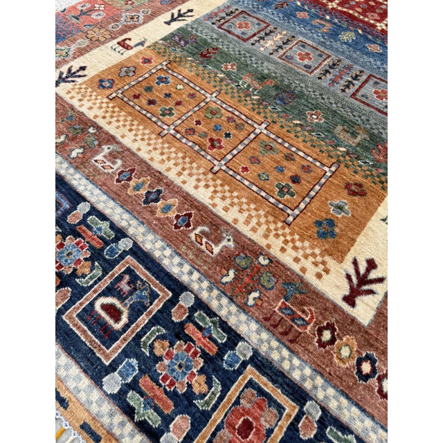 Blue Rust Hand Knotted Qashqai Design Tribal Wool Rug, 04'11 X 06'09 For Sale - Image 9 of 11
