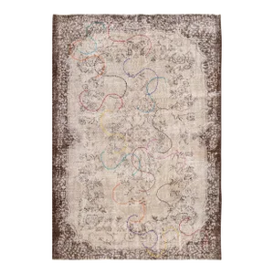 Vintage Overdye Handmade Ivory Floral Wool Rug