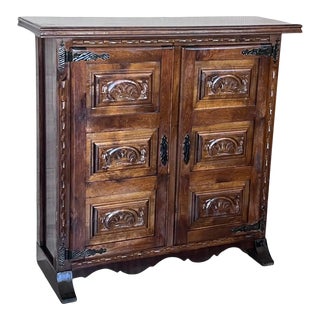 19th Century Narrow Catalan Spanish Baroque Carved Walnut Credenza or Buffet For Sale