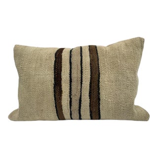 Turkish Hemp Pillow Cushion Natural Beige Brown Black Pillow Cushion Cover 16" x 24" For Sale
