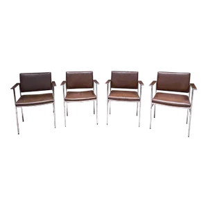 1950s Vintage Brown Leather Paddle Chairs Set of Four Ward Bennett