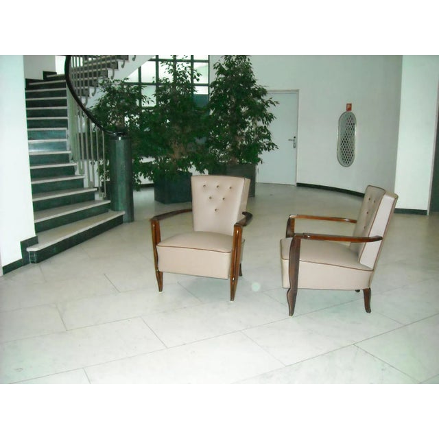 Set of Leather and Rosewood Armchairs, 1940s For Sale - Image 4 of 15