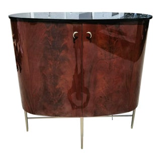 Italian Giorgio Lacquered Flame Mahogany Lighted Dry Bar Cabinet For Sale