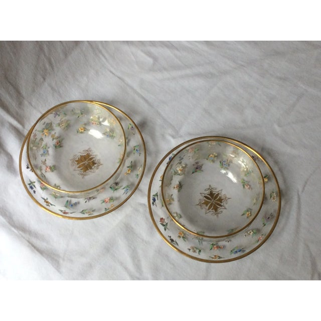 Beautiful and unusual delicate painted bowls with liners. Many uses, may have been finger bowls in earlier times.4