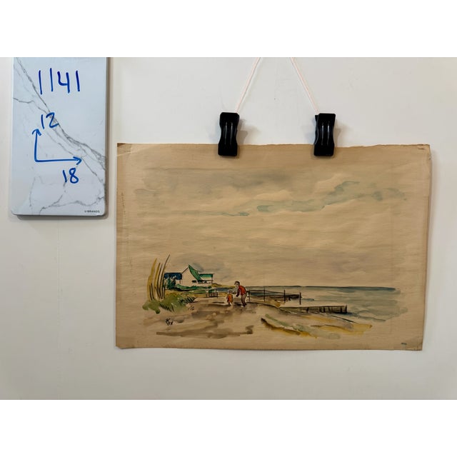Paper Henry Emil Salloch Original Watercolor on Paper Coastal Beach Scene, 1938. For Sale - Image 7 of 7