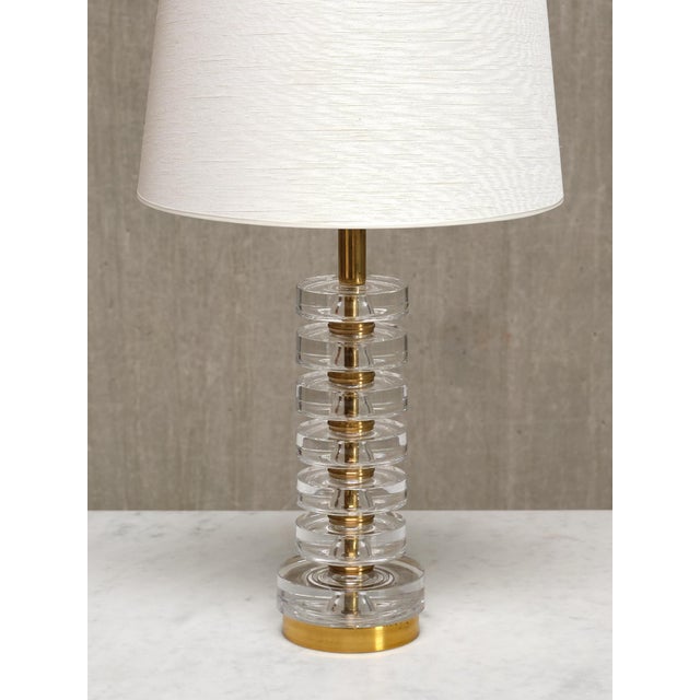 Orrefors Table Lamp in Brass and Glass by Carl Fagerlund for Orrefors, Sweden, 1950s For Sale - Image 4 of 15