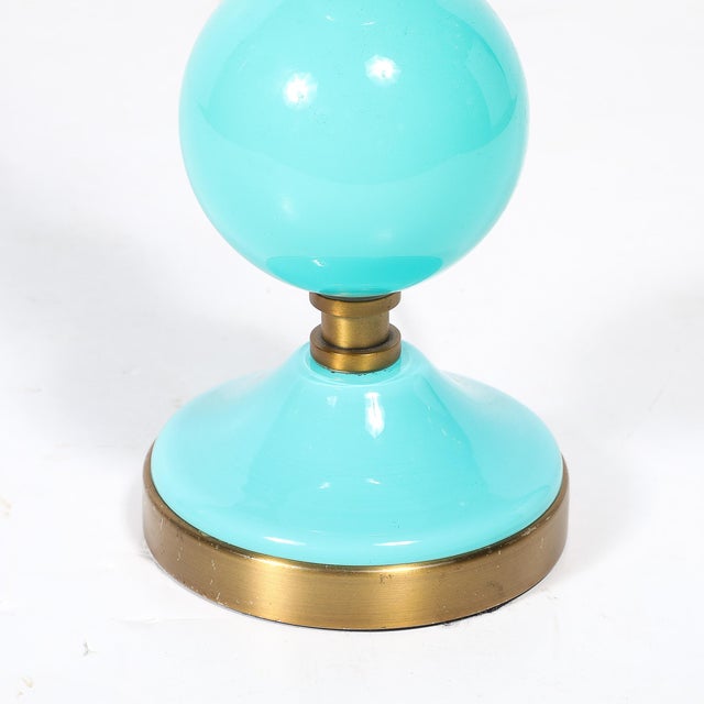1960s Mid-Century Modernist Hand-Blown Murano Glass Ball Table Lamp in Robins Egg Blue For Sale - Image 5 of 11
