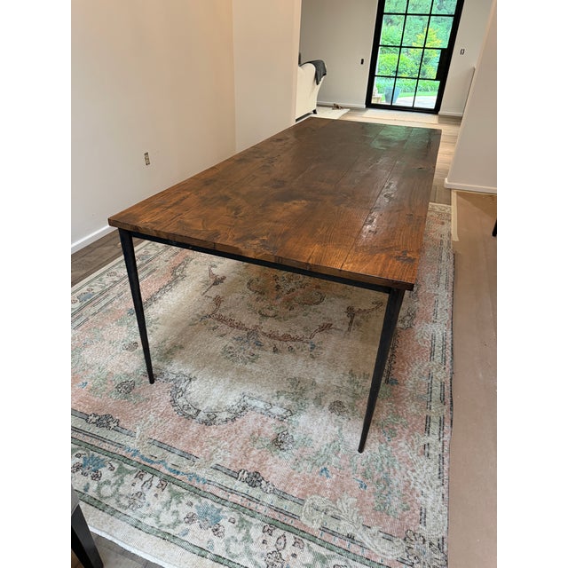 91” Custom Solid Alder Dining Table With Hand-Forged Iron Tapered Legs | Elegant Rustic European For Sale - Image 9 of 9