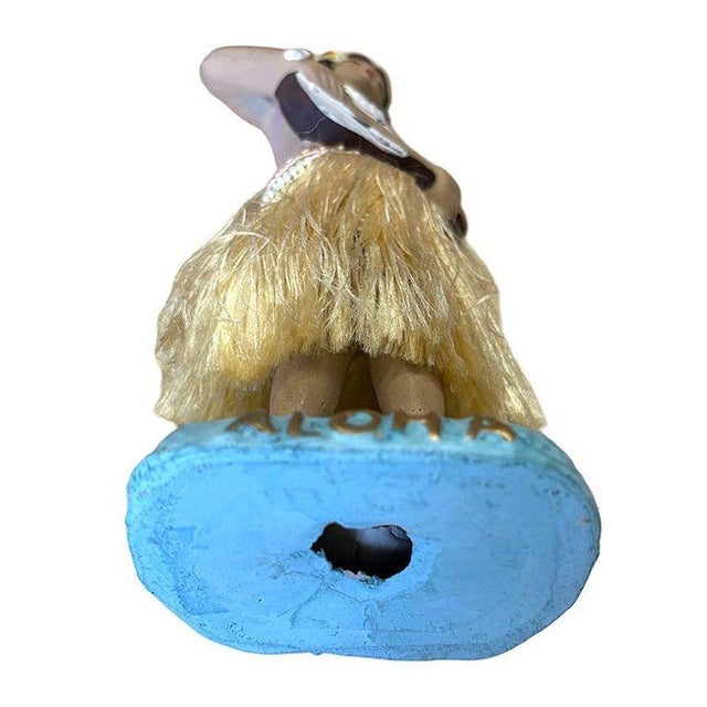 1950s Mid 20th Century "Aloha" Hula GirlCeramic Figurine W/ Ukulele and Red Flowers For Sale - Image 5 of 6