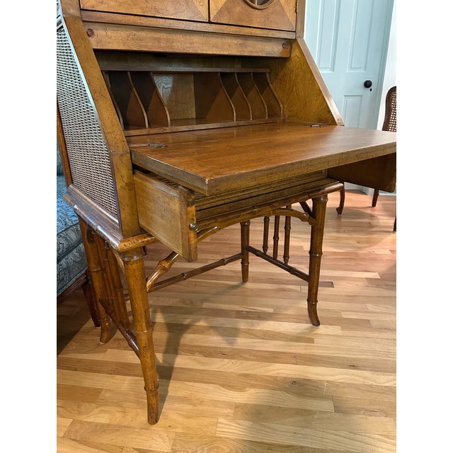 Wood 1970’s American of Martinsville Faux Bamboo Chinoiserie Palm Beach Secretary Desk With Display Cabinet For Sale - Image 7 of 12