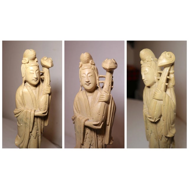 Antique Hand Carved Chinese Natural Hard Stone Figural Geisha Sculpture Statue For Sale In New York - Image 6 of 13