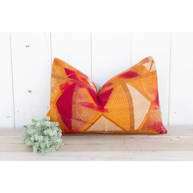 Gold Ambadi Silk Phulkari Pillow For Sale - Image 8 of 9