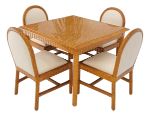 Leather Basket Weave Wicker Style Square Dining Room Table 4 Chairs Glass Top