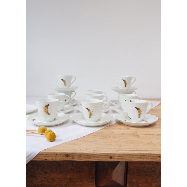 Ceramic Giraud Limoges Coffee Set with Hand-Painted Gold Leaves, 1950s, Set of 22 For Sale - Image 7 of 9