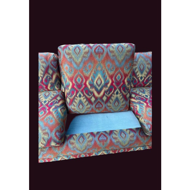 Maroon Early 21st Century Custom Tuxedo Style Sectional Sofa With Ikat Upholstery For Sale - Image 8 of 10