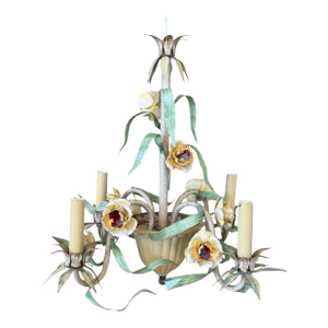 Mid-20th Century Italian Regency Tole Floral Chandelier