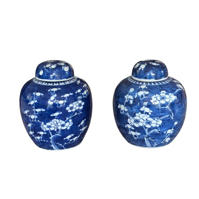 Ceramic Vintage Asian Antique Blue and White Ginger Jars- A Pair For Sale - Image 7 of 16