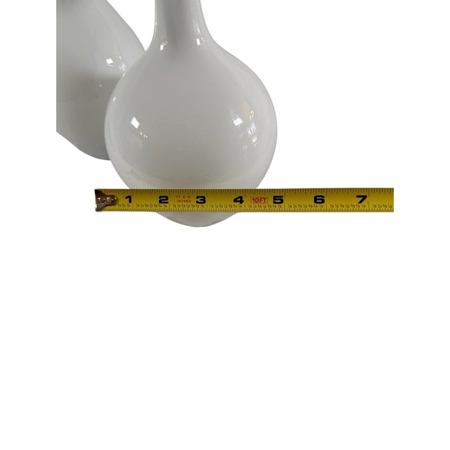 A Beautiful Pair of White Glass Bed Vases For Sale - Image 4 of 8
