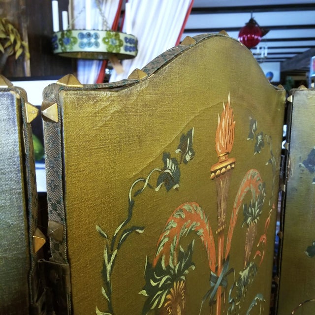 1940s Painted Floral Green Folding Screen For Sale In Chicago - Image 6 of 18