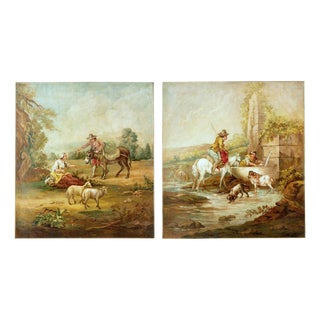 Rural Scenes, Late 19th Century, Oil on Canvas Paintings, Set of 2 For Sale