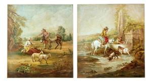 Rural Scenes, Late 19th Century, Oil on Canvas Paintings, Set of 2
