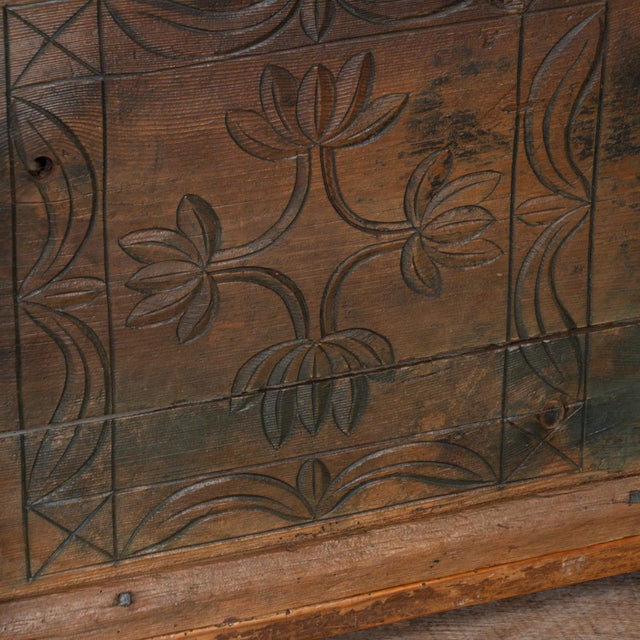 Hungarian Carved Pine Flat Top Trunk Dated 1848 For Sale - Image 12 of 15