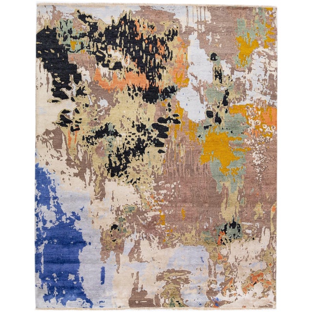 Textile 2010s Multicolor Wool and Silk Modern Handmade Rug With Abstract Design For Sale - Image 7 of 7