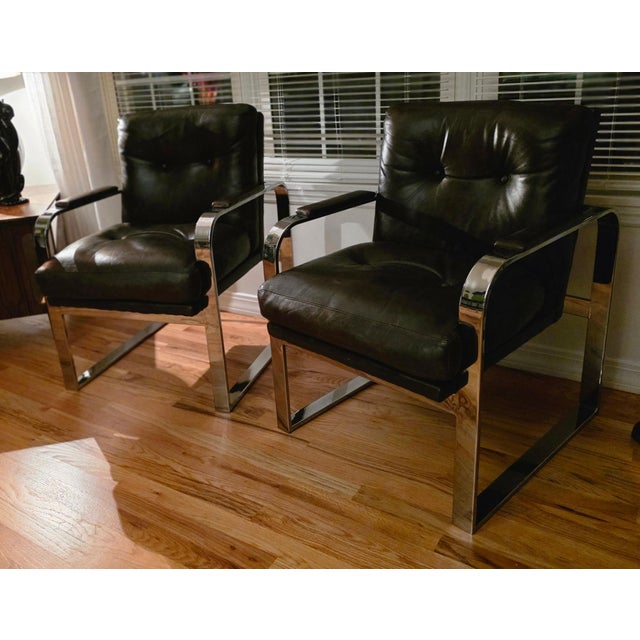 1965 American Modernist Flat-Bar Lounge Chairs for Bloomingdale’s - A Pair For Sale - Image 9 of 9