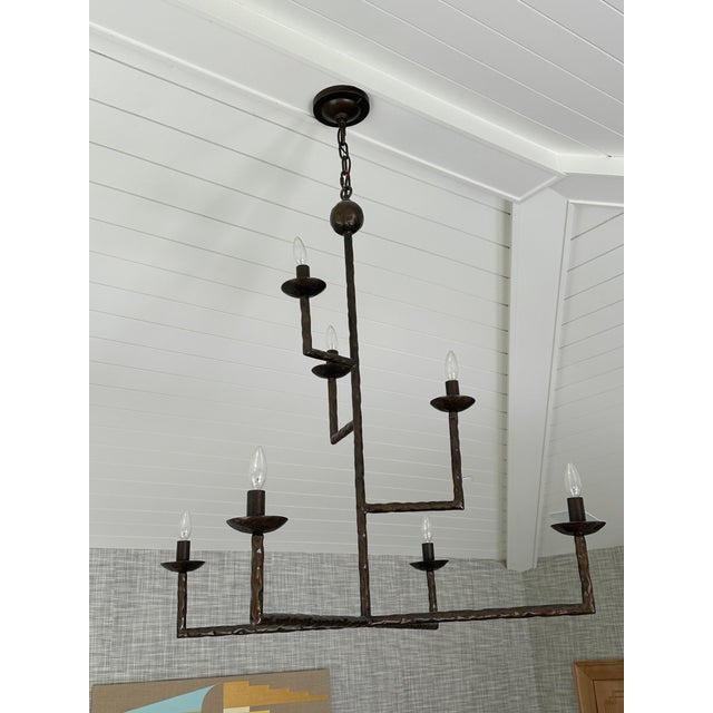 Beautiful bronze Aspari style 7 cup chandelier in perfect condition and manufactured by Paul Ferrante in 2016. Everything...