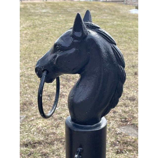 Pair of Antique Horse Head Hitching Posts Cast Iron Heads For Sale - Image 6 of 9