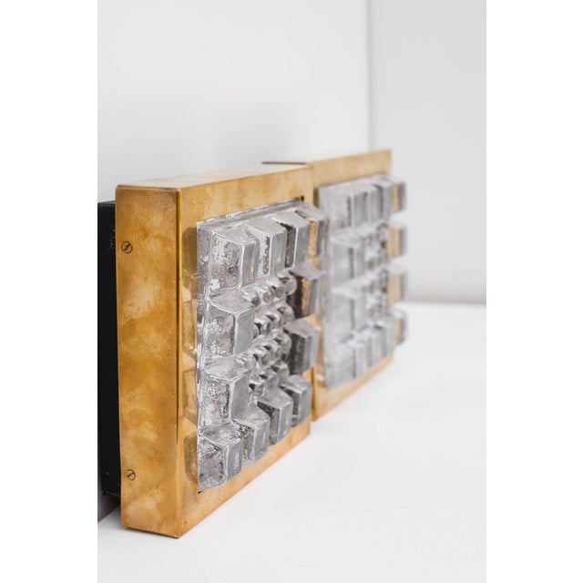Swedish Brutalist Glass and Brass Wall Lamps from Falkenbergs Belysning, Set of 2 For Sale - Image 12 of 18