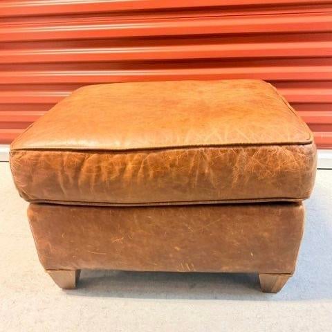 Brown Mitchell Gold for Restoration Hardware Leather Club Chair Pair With Ottoman For Sale - Image 8 of 12