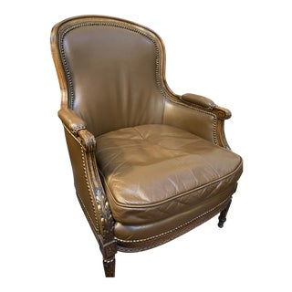 Custom Louis XV Leather Carved Living Room Arm Chair For Sale